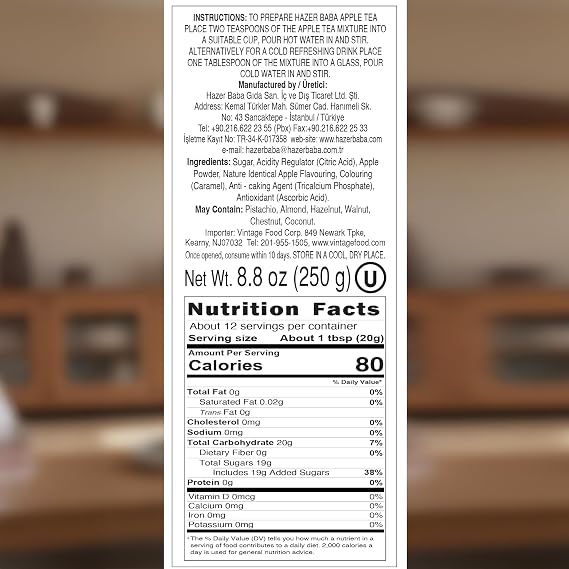 Hazer Baba Instant Drink Mix with Red Apple Flavor, Tin Box, 8.8oz (Pack of 1), Fruity Natural Powder, Quick Hot or Cold, Water Enhancer, Smoothie, Vegan, Kosher, Halal, Caffeine-Free