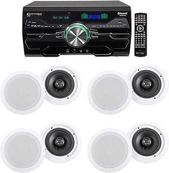 Technical Pro Professional 4000w Receiver/Amplifier/DVD Player Bluetooth/USB/FM Bundle with Pair Rockville HC655-16 6.5" 500 Watt in-Ceiling Home Theater Speakers 16 Ohm