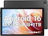 Jeazans Tablet, 10.1" Android 16, 24GB RAM 64GB ROM expandible a 1TB, batería 6000mAh, doble cámara 5MP+8MP, pantalla táctil IPS HD 1280x800, Widevine L1, Wi-Fi 6 BT 5.4 certificado GMS, desbloqueo facial 1