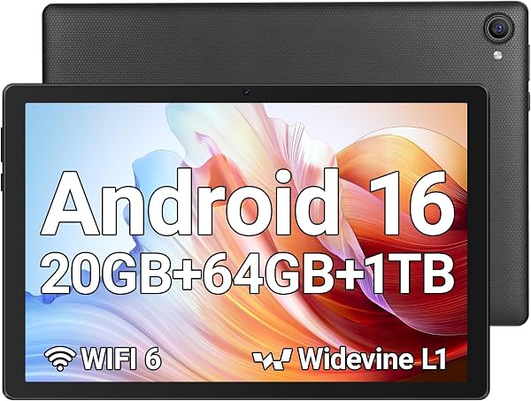 Jeazans Tablet, 10.1" Android 16, 24GB RAM 64GB ROM expandible a 1TB, batería 6000mAh, doble cámara 5MP+8MP, pantalla táctil IPS HD 1280x800, Widevine L1, Wi-Fi 6 BT 5.4 certificado GMS, desbloqueo facial