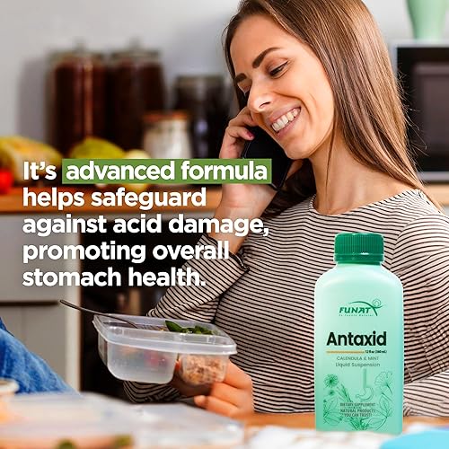 Miniatura 5 de FUNAT - Suspensión líquida antácida con caléndula, menta y arcilla coloidal para un alivio rápido del reflujo ácido y la plenitud, 8 onzas