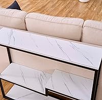 Vista 4 de loglus Mesa consola para entrada, Mesa de sofá de MDF de mármol sintético con marco dorado (Multicapa, Marco Negro)