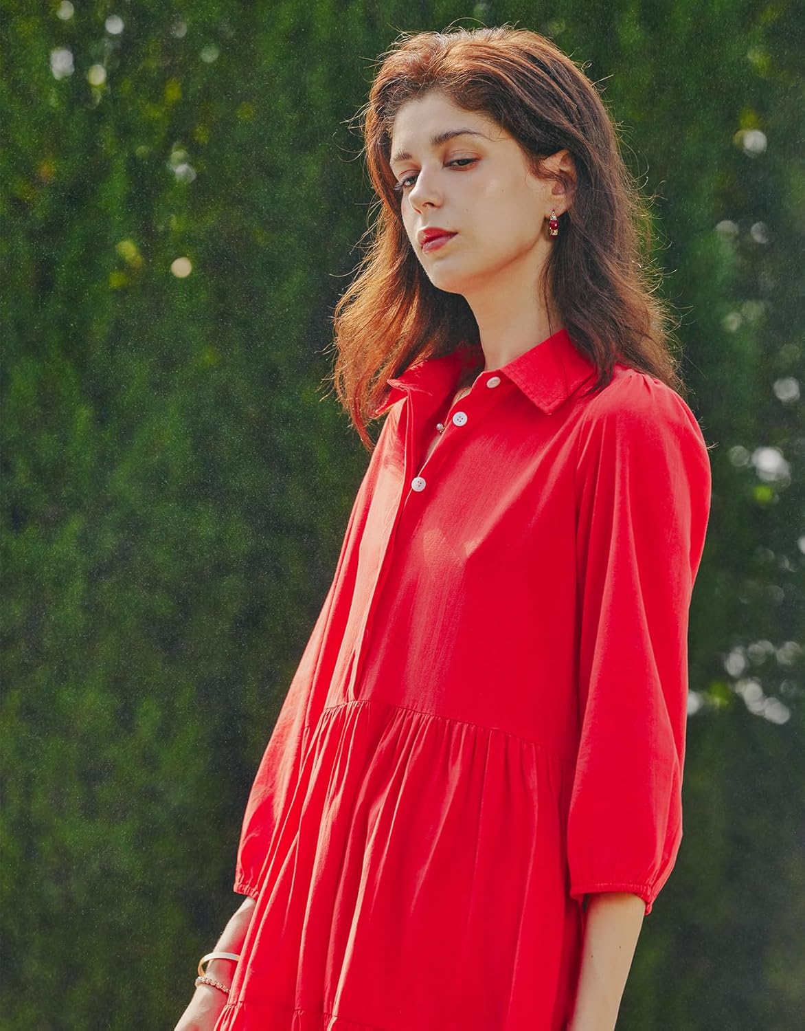 Women Button Down Maxi Shirt Dress Long Sleeve Flowy Tiered Collared Dresses with Pockets - Image 4