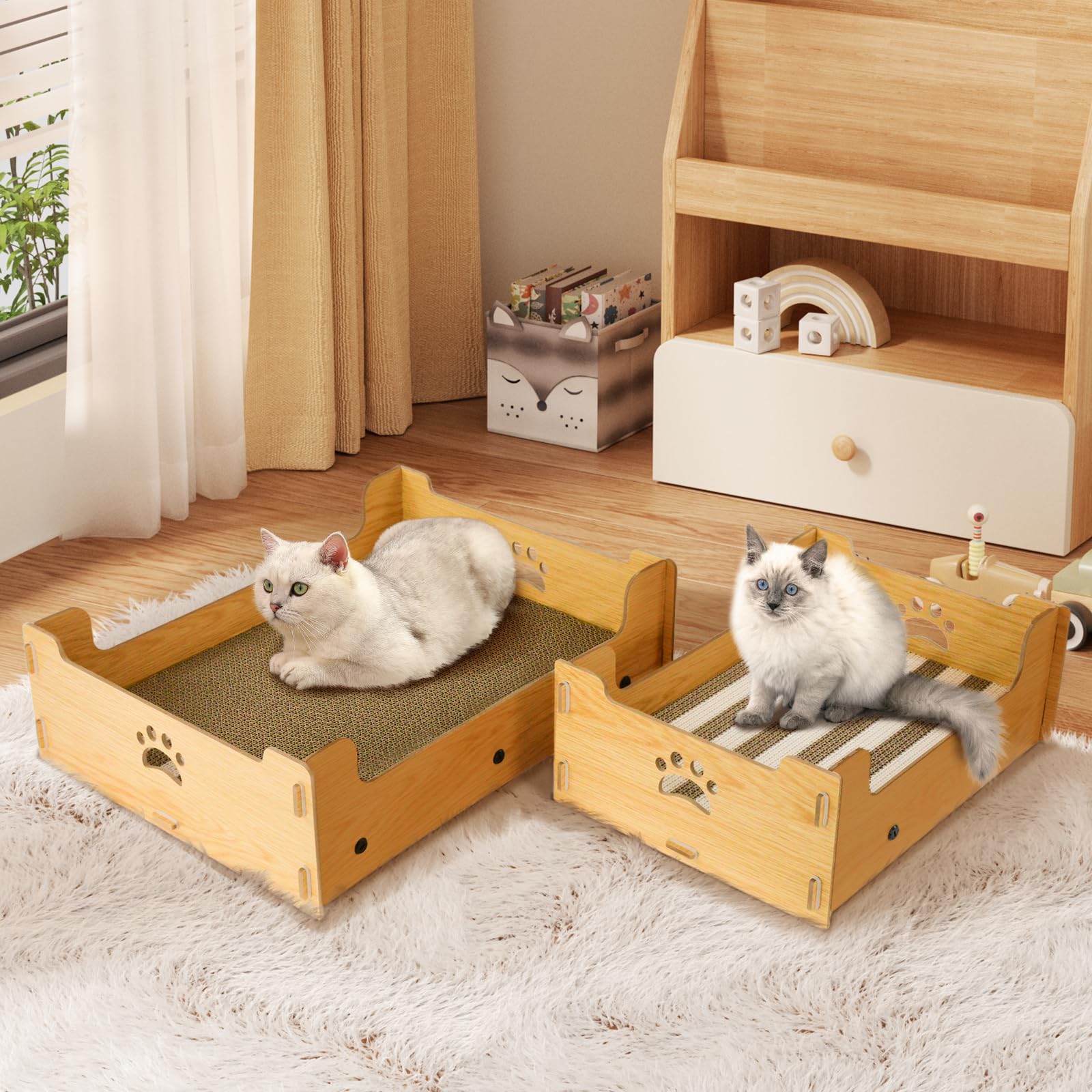 Kratzpappe für Katzen Groß XXL Haus, Kratzlounge Katze Pappe，Katzen Kratzbrett Kratzmatte Katze aus Hochwertiger Wellpapier & Holz 48,5x40x15,5cm Geschenk für Katzenliebhaber