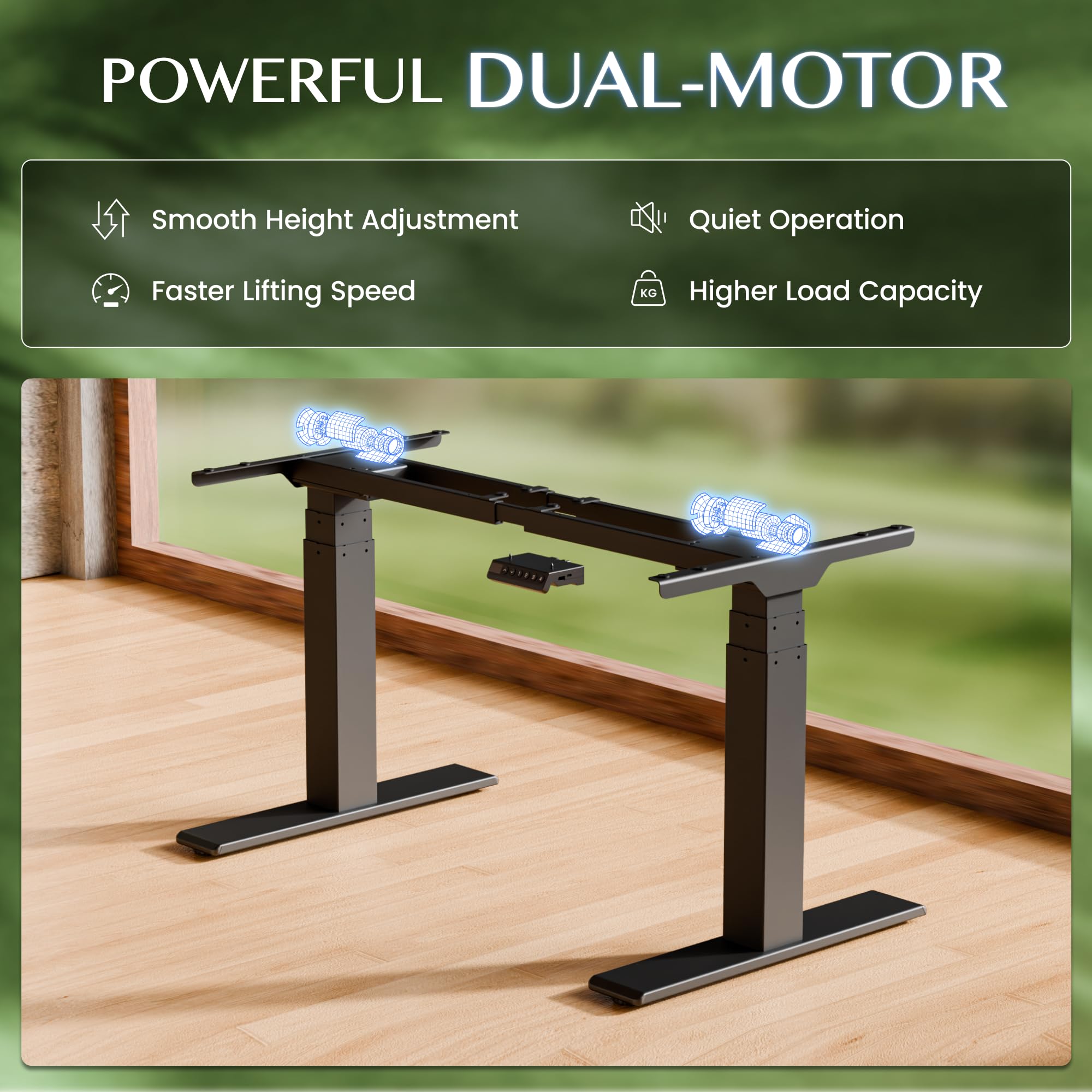 FLEXISPOT Höhenverstellbarer Schreibtisch Gestell, elektrisch mit 2 Motoren, 3-stufiges Tischgestell höhenverstellbar mit 4 Memory-Steuerung & USB, Belastbar bis 200 KG (ValtreX E200, Schwarz)