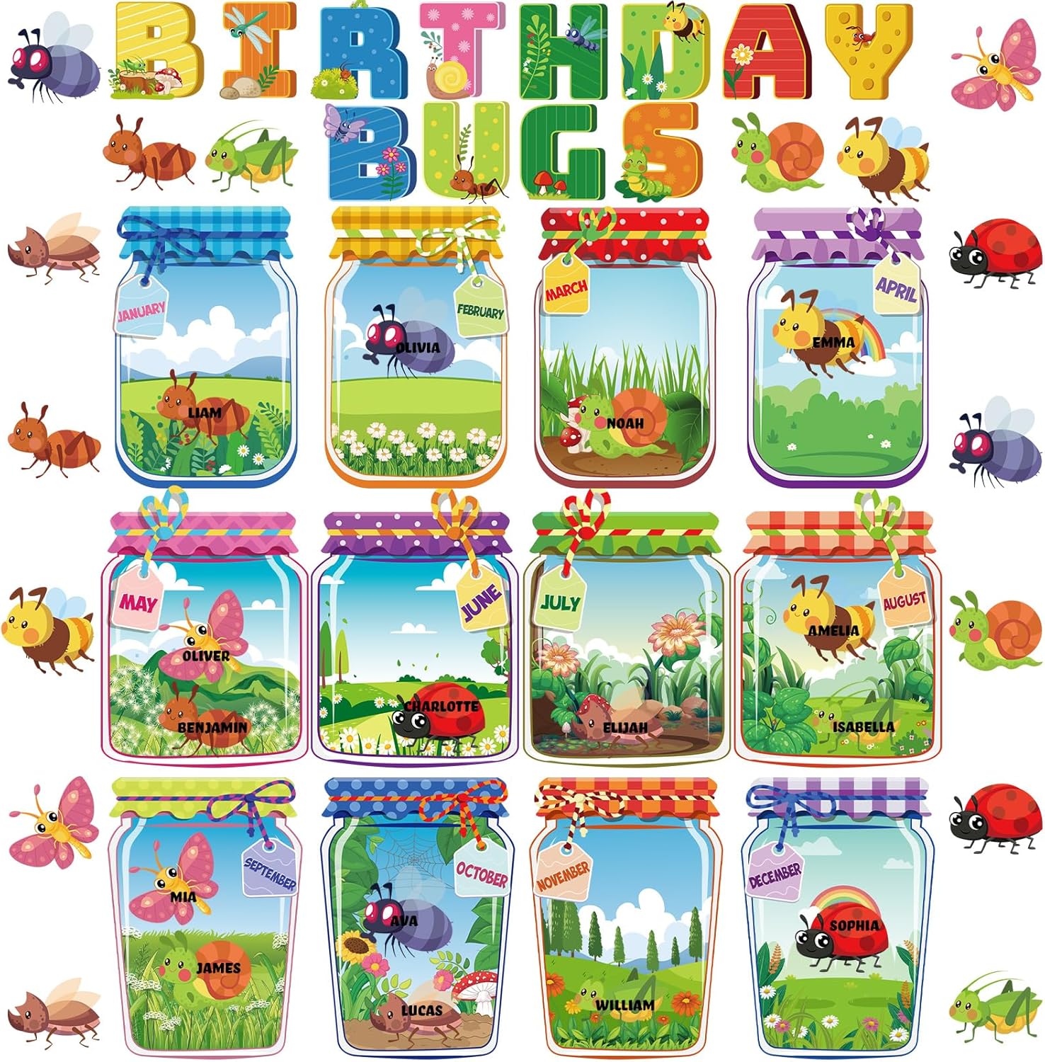 Colarr Bugs Birthday Bulletin Board Decorations Set for Classroom Happy Birthday Bulletin Board Classroom Chart 12 Months Honeycomb Cutouts Wall Calendar Back to School Office Decor
