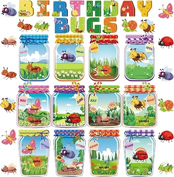 Colarr Bugs Birthday Bulletin Board Decorations Set for Classroom Happy Birthday Bulletin Board Classroom Chart 12 Months Honeycomb Cutouts Wall Calendar Back to School Office Decor