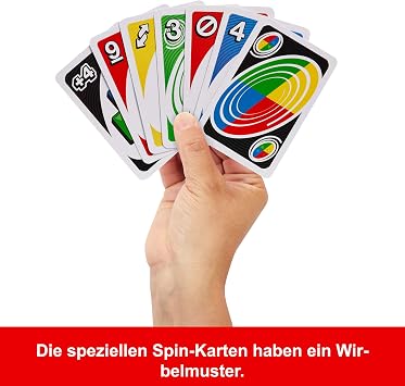 Mattel Games UNO Spin Card Game for Children Adults and Family Game Evenings Classic Game with Turntable New Challenges and Rules Bad Weather Activity JGR00