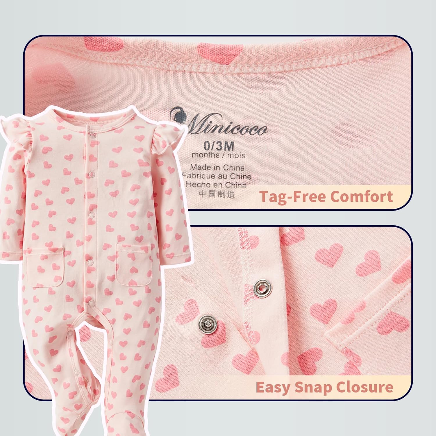 Baby Girls Ruffled Sleeve Footed Romper - 100% Cotton Snap Outfit for 0-12 Months - Image 3