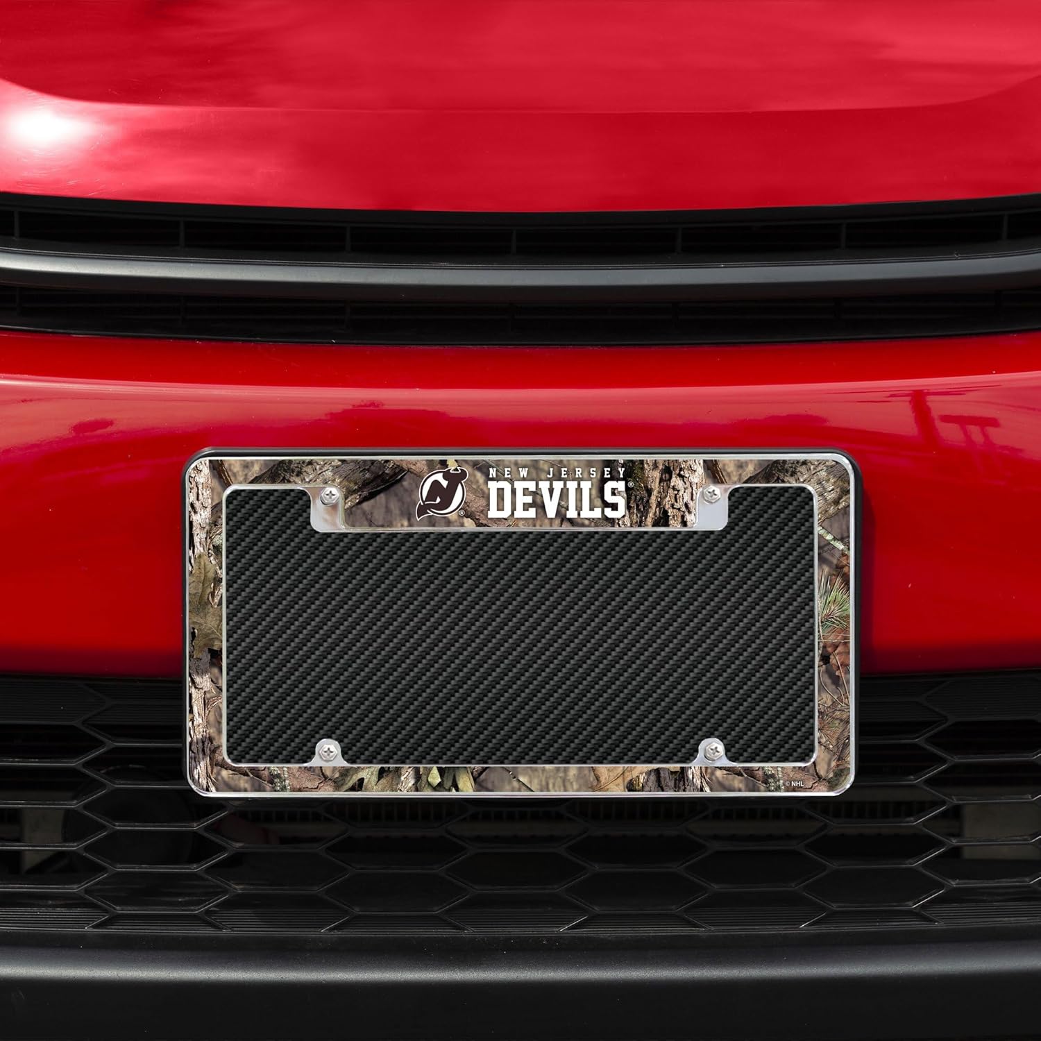 New Jersey Devils Chrome Metal (Set of 2) License Plate Frames with Mossy Oak Camouflaged Camo Design