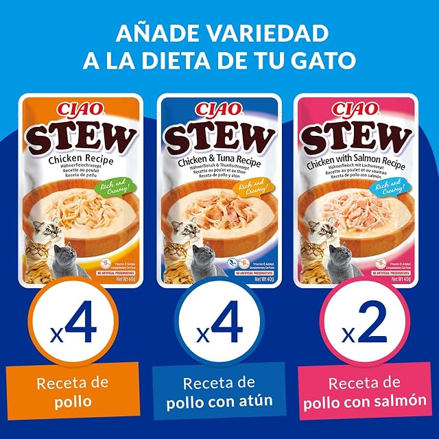 Foto 3 de 7 de INABA Ciao Stew Gatos - Receta Saludable de Estofado Cremoso con Pollo, Atún y Salmón