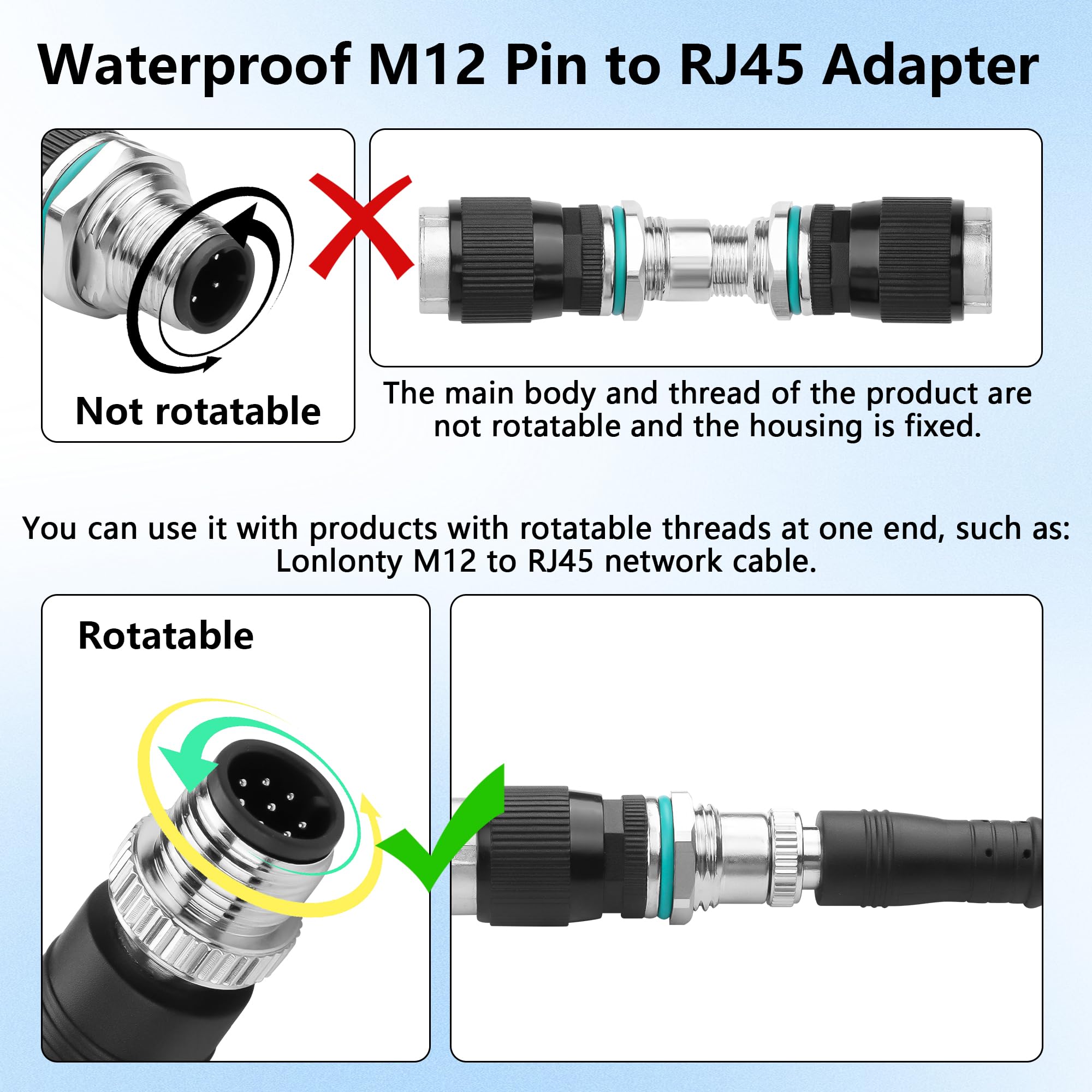 CERRXIAN Adattatore da RJ45 a M12 a 4 pin, M12 4 pin femmina a connettore Ethernet RJ45, impermeabile IP68, per sistemi di automazione, plug and play (femmina a 4 pin)