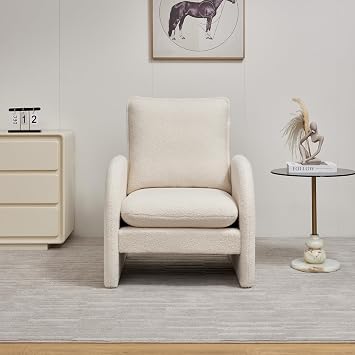 28.5 X 29.9 Accent Chairs, Modern Sherpa Lamb Fabric Living Room Chair, Comfy Armed Chair Upholstered Armchair Leisure Single Sofa Chair for Bedroom, Office, Apartment and Living Room