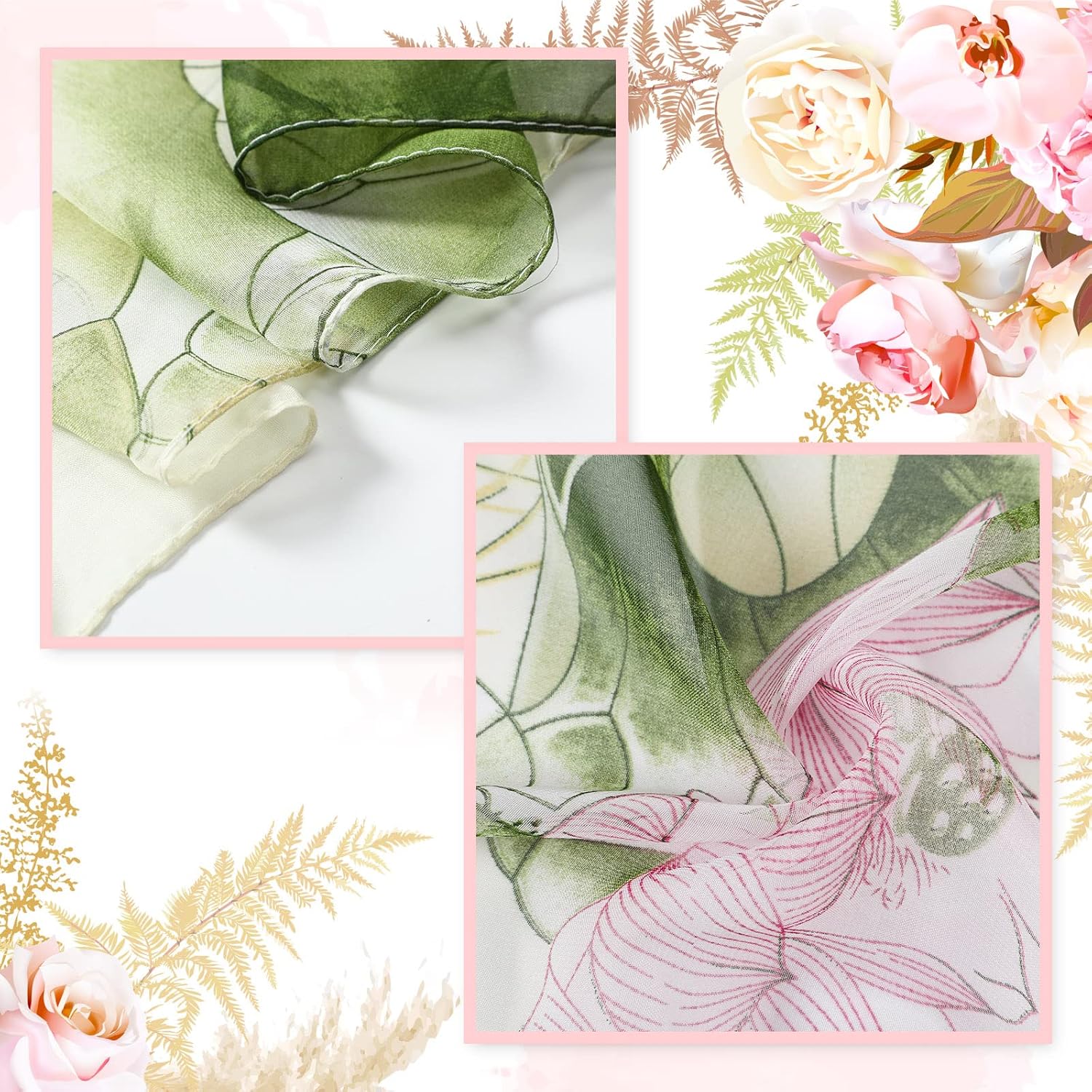 Xtinmee 8 Pcs Lightweight Summer Scarfs for Women Ultra Thin Scarves Floral Pattern Dressy Scarf Lotus Print Long Chiffon Georgette Thin Shawl Scarves Women Holiday Gifts Present Head Neck Hair Wrap - Image 6