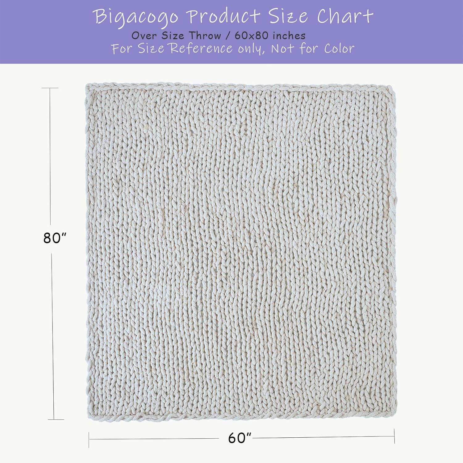 Bigacogo Chunky Knit Throw Blanket for Couch, 60x80 inches, 100% Hand Knitted with Thick Jumbo Chenille Yarn, Cozy Soft Large Rope Knot Cable Crochet Blankets for Sofa Bed Living Room, Ivory - Image 2
