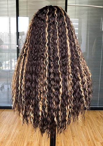 Miniatura 6 de Annivia Pelucas de encaje frontal rizado de 26 pulgadas, color rubio miel, con reflejos de onda profunda, peluca frontal de encaje para mujeres