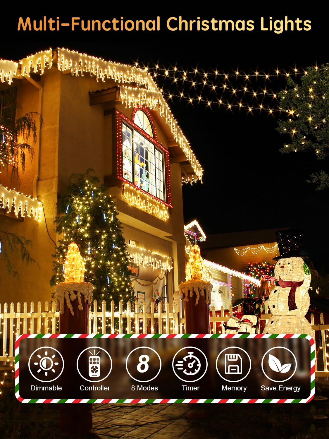 CGN 105M Christmas Lights, 1000 LED Warm White Fairy Lights Plug in with Remote, Outdoor String Lights with Timer/8 Modes - Image 2