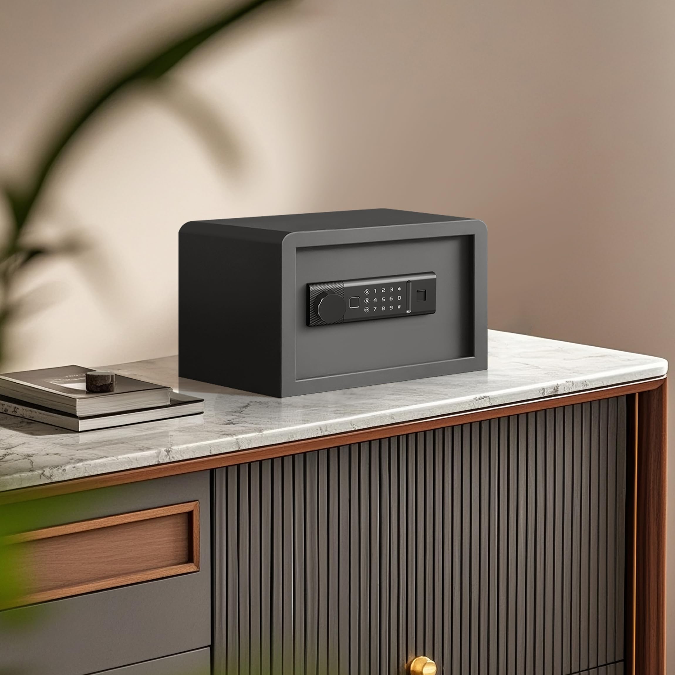 RPNB Caja fuerte biométrica retroiluminada Touchpad pequeña caja fuerte para el hogar con puerto USB-C de emergencia luz indicadora caja fuerte de acero de aleación para dinero y joyas 8,5L