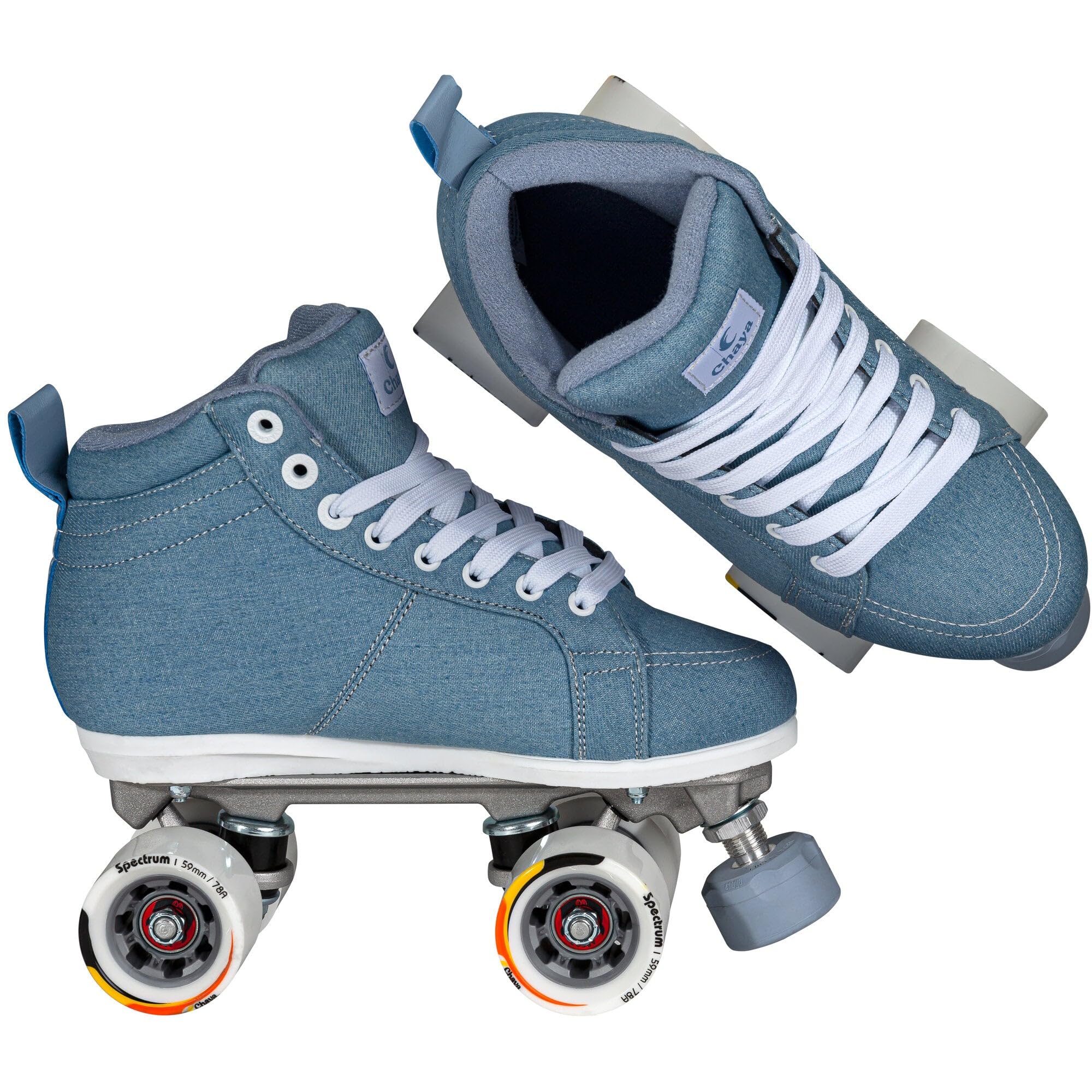 Chaya Rollschuhe Denim - Roller Skates für Damen und Herren im Retro-Look für Roller-Disco - Roll-Schuhe in Blauer Denim