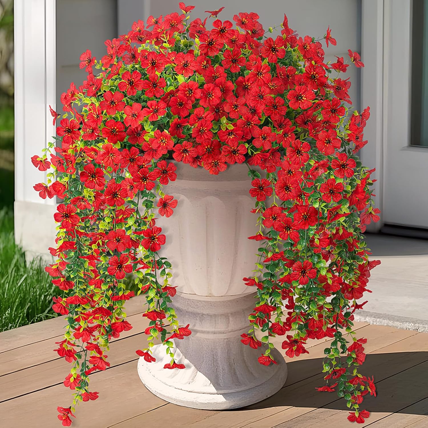 Fake Artificial Hanging Flowers for Outdoors Decoration, 2 PCS Faux UV Resistant Artificial Outdoor Flowers, Fake Plants Look Real Daisy No Fade Spring Decor for Porch Home Patio Balcony and Yard