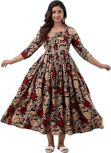 Devek Women’s Rayon Anarkali Maternity Dress Pregnancy Dress Easy Brest Feeding Dress with Both Side 9 inch Zipper