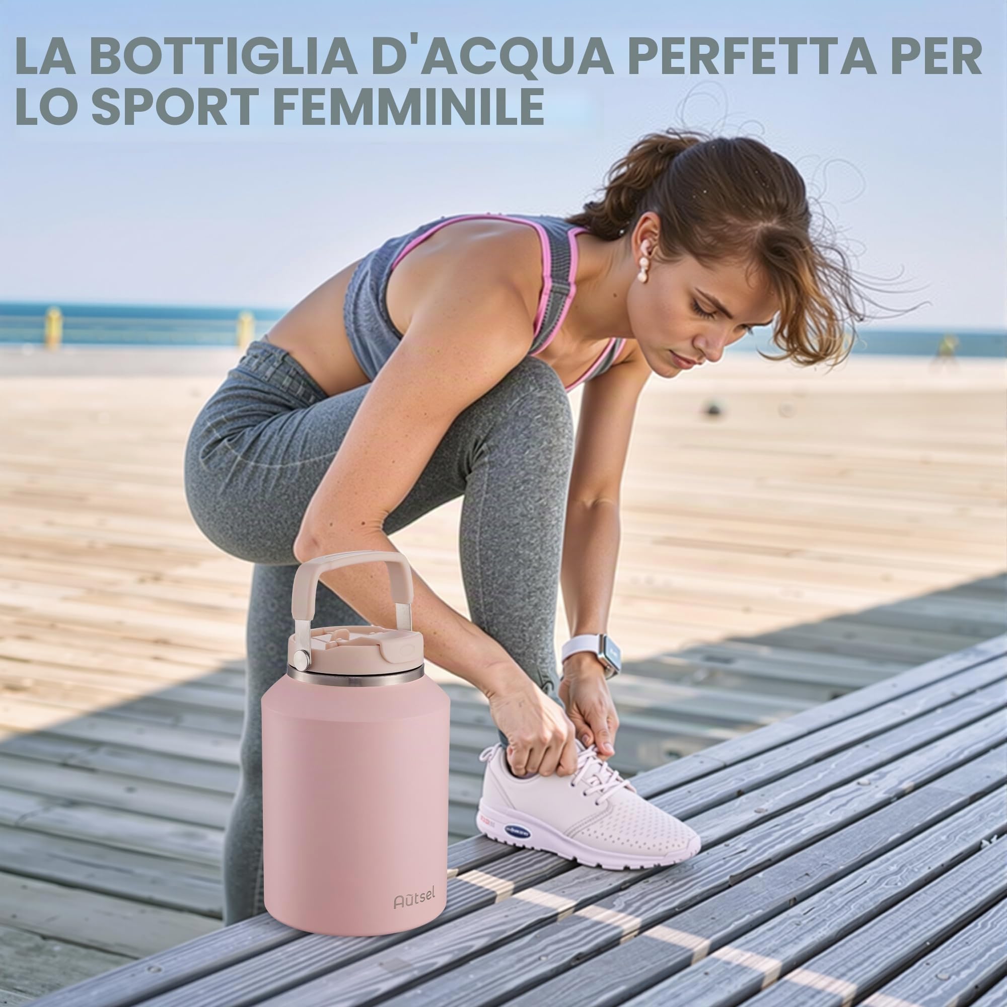 Borraccia Termica 2 litro Bottiglia Termica Senza Perdite Borraccia Palestra Sportiva in acciaio inox, rimanere fredde 24h o calde 12h, Senza BPA
