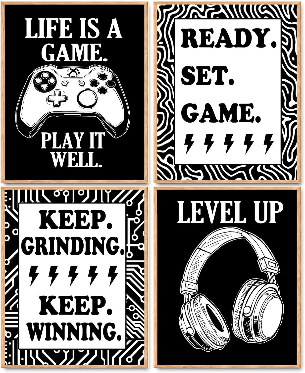 Hapons Black White Video Game Wall Art Decor Posters, Life is a Game