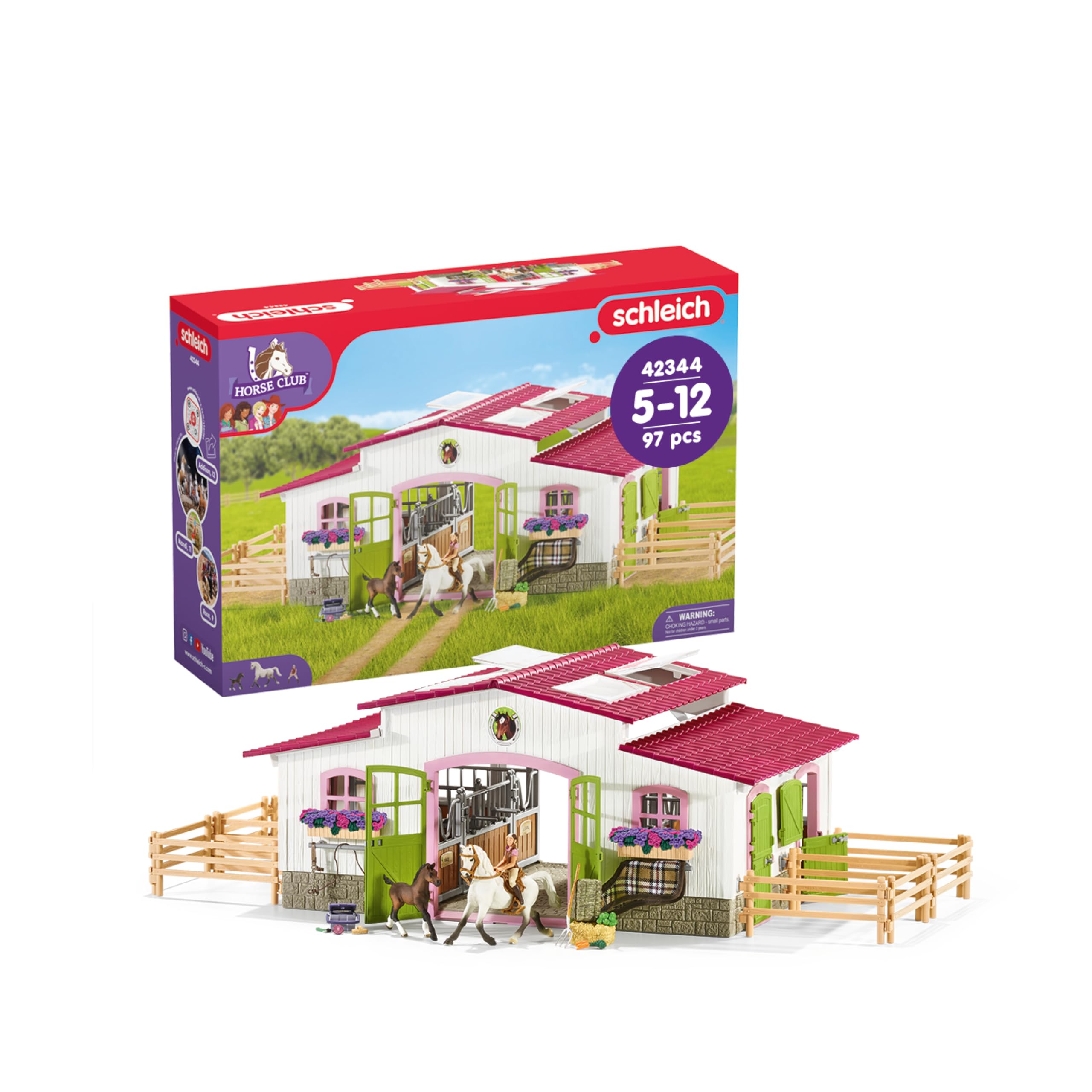 schleich 42344 Horse Club Riding Farm with Rider and Horses, 97 Pieces Play Set with 2 x Schleich Horse Figure, Rider Figure and Many Accessories, Toy for Children from 5 Years