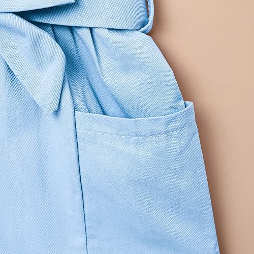 Vista 7 de KAFIREN Ropa para niña pequeña, con correa ajustable, sin mangas, de una pieza, con volantes, para verano, con bolsillo, de 6 meses a 5T
