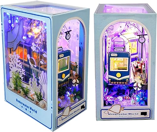 Spilay Kit de rincón de libros de bricolaje, kit de casa de muñecas en miniatura con muebles y LED, rompecabezas de madera 3D para estantería,