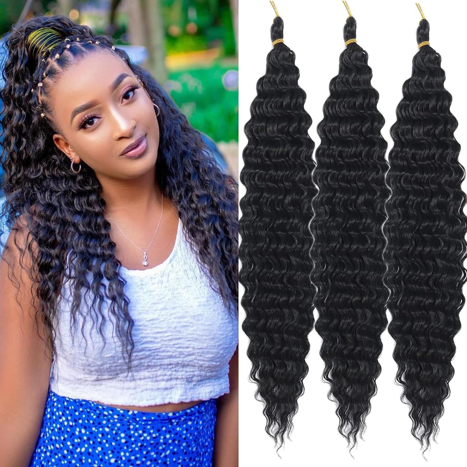 Wennala 3 packs Ocean Wave Crochet Hair，Pelo para Trenzas Africanas，Pelo de Ganchillo para Boho Trenzas，Extensiones de Cabello Sintético Trenzado Adecuadas para la Mayoría de Las Mujeres