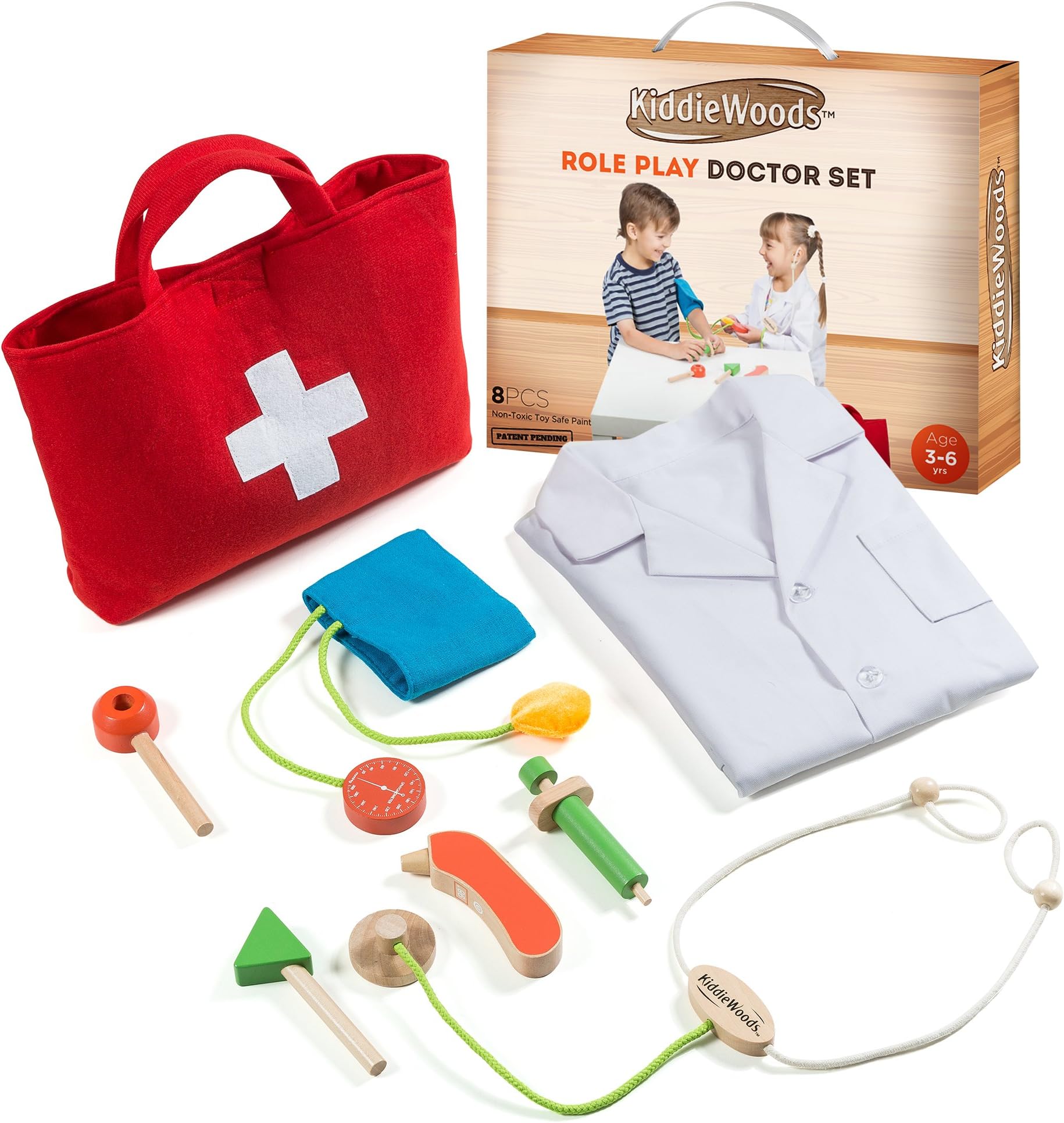 Wooden Toy Doctor Kit for Kids, Pretend Medical Play Set for Boys and Girls, Educational for Children & Older Toddlers