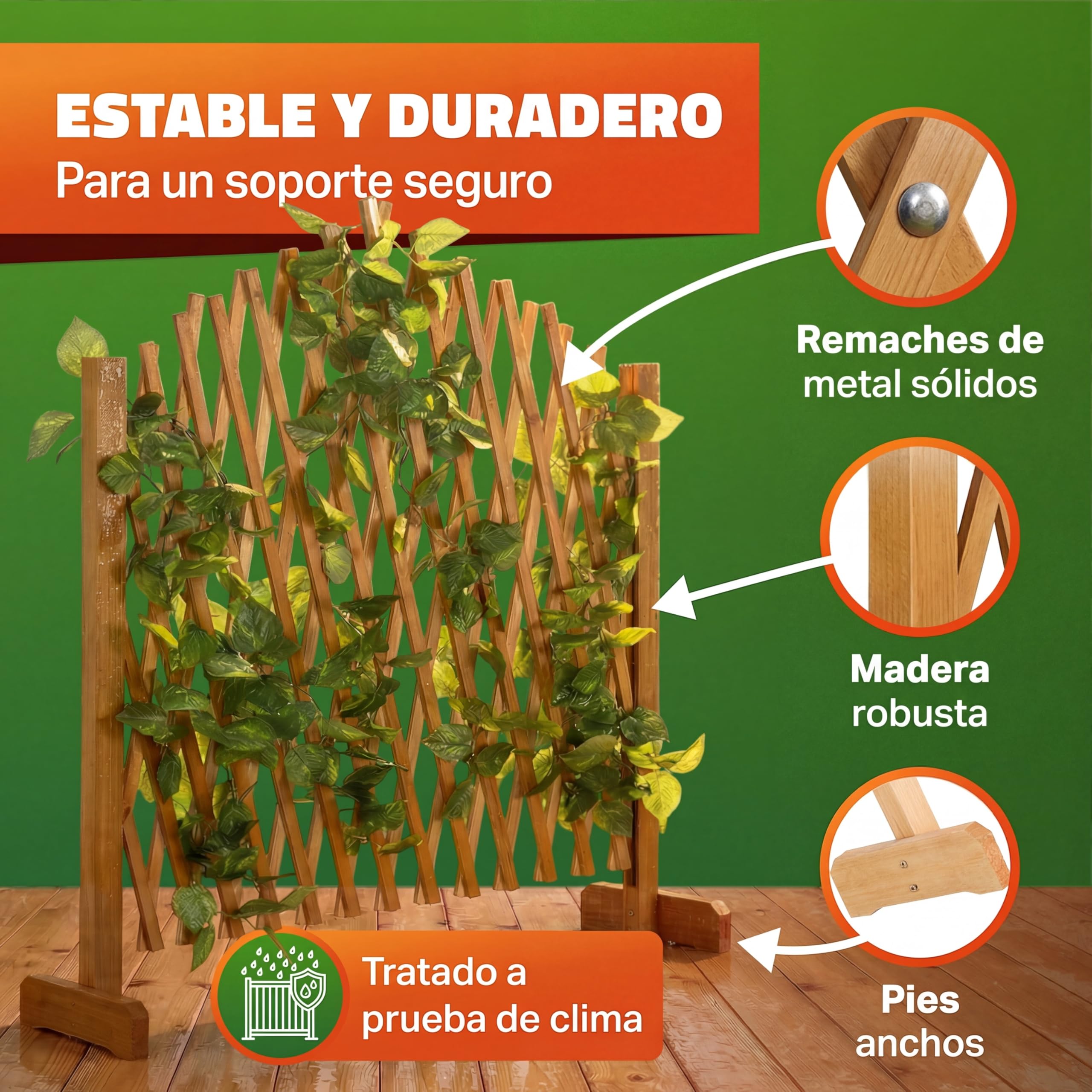 GARDEBRUK® Celosía Extensible 2 uds. Madera hasta 200cm Plantas Trepadoras Enrejado Jardín Valla Separador Terraza