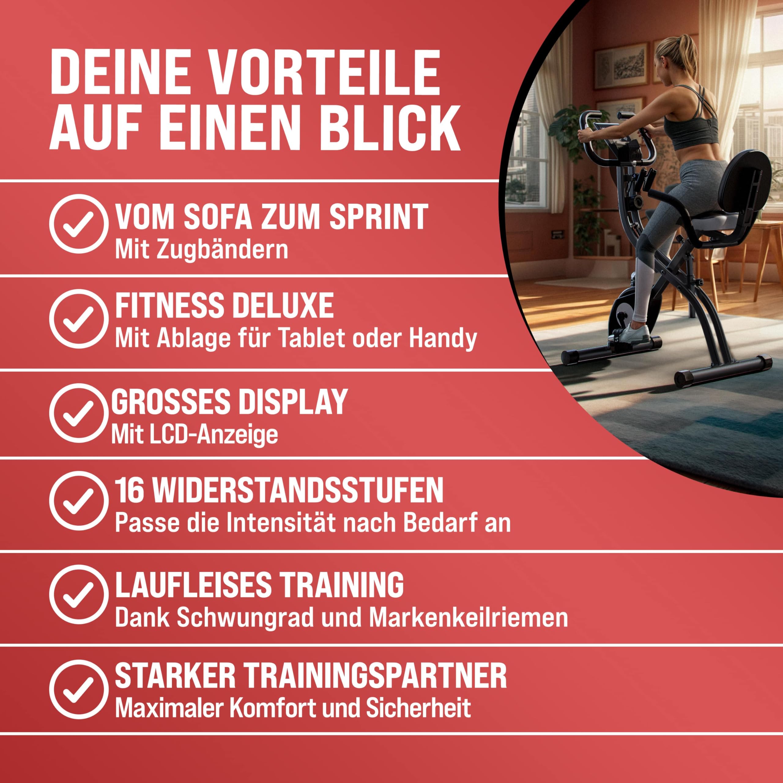 Heimtrainer Fahrrad EAGLE 3-3in1 Ausdauer Ergometer - Klappbar - LCD Display - Höhenverstellbar - inkl. Fitnessbänder - Hometrainer, Fitnessbike, Workout Bike, Trimmrad, Indoor Bike