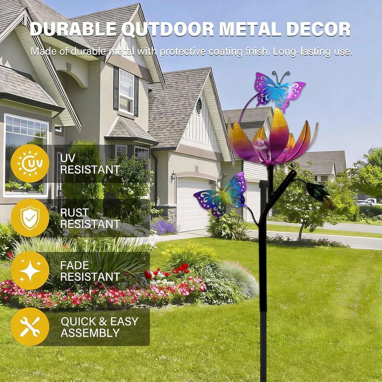 Butterfly Garden Wind Spinners for Yard, 46 inch/117cm Metal Windmill 3D Wind Spinner, Butterfly Wind Spinner Ideal Lovely Gift for Family Friends,A（2Packs）