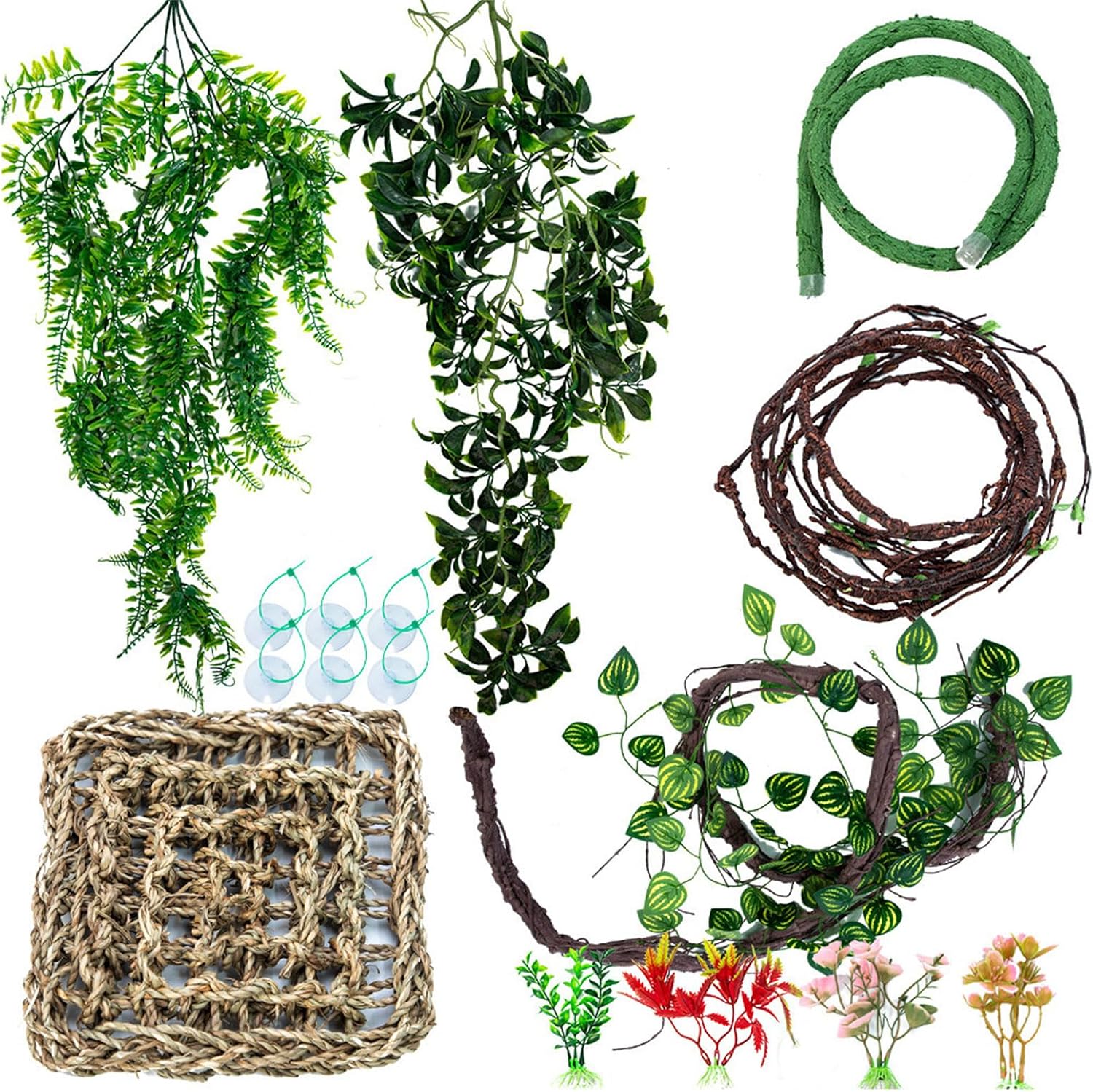 Artificial Reptiles Plant for Climbing Hideouts Terrarium Jungle Bendable Vine Amphibian Habitat Ornaments ()
