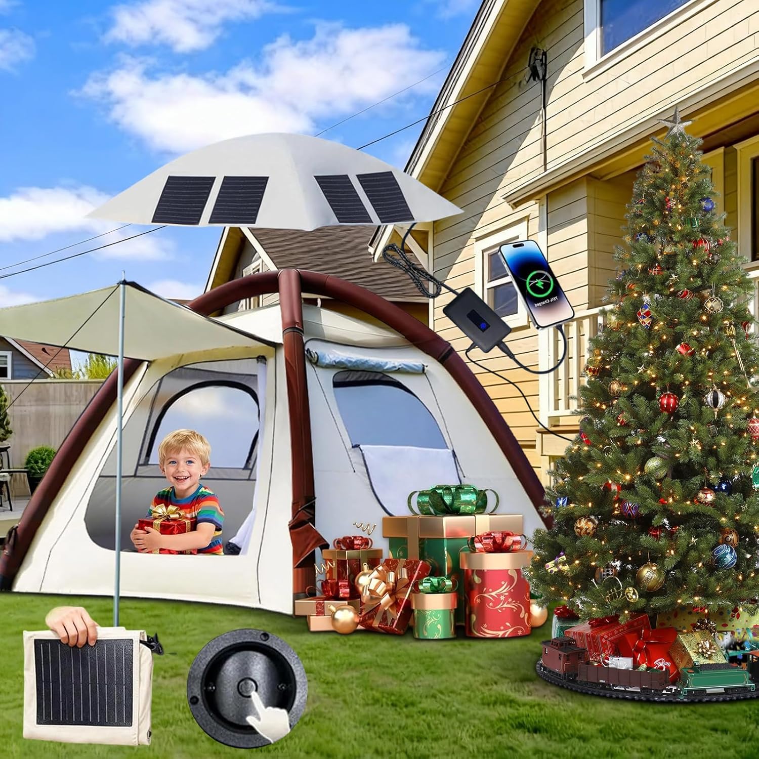 Cow-HQUS – Tienda de campaña inflable para 234 personas, tienda de campaña familiar grande al aire libre, tienda de campaña desplegable de doble