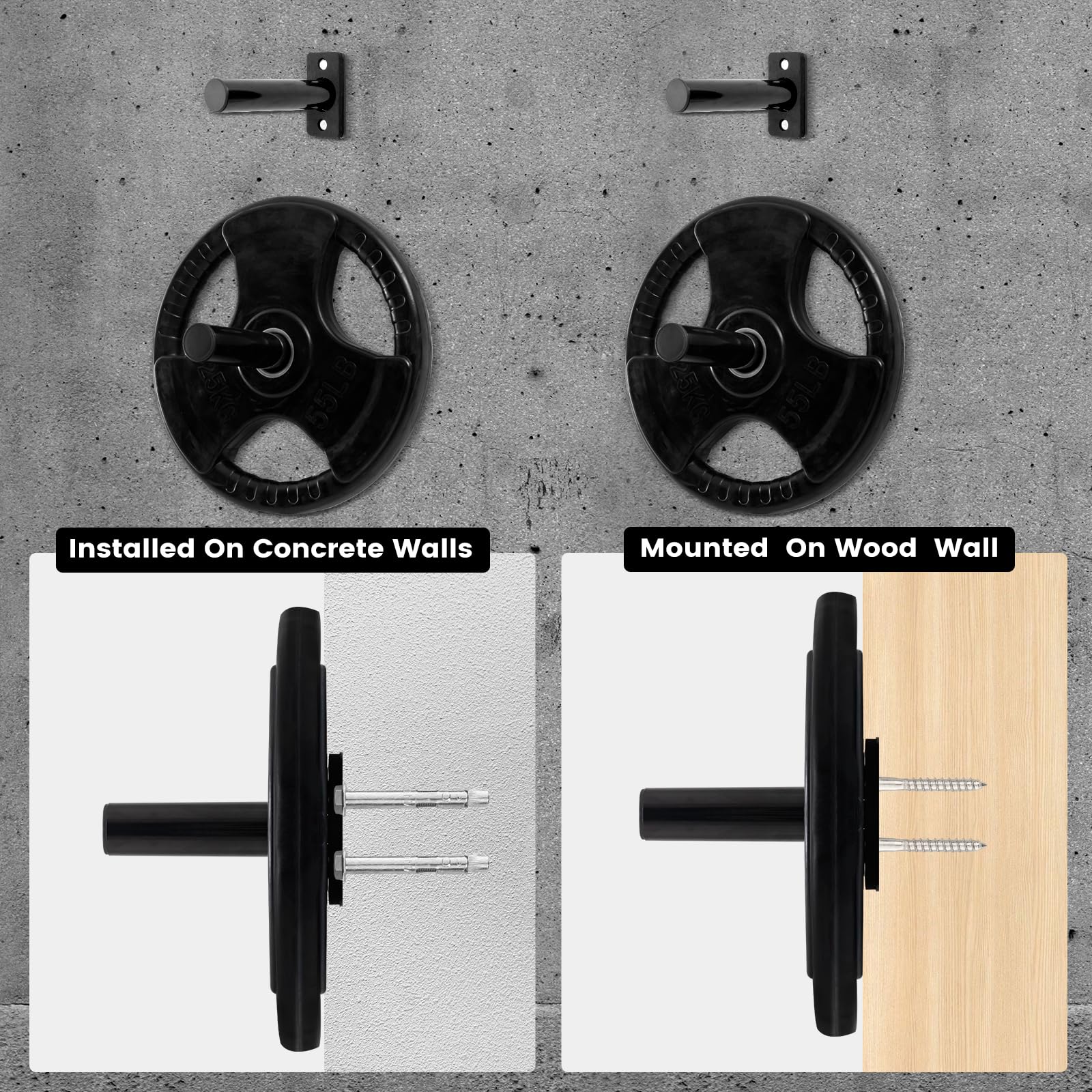 Soporte para discos de peso de acero para montaje en pared para platos de 5 cm