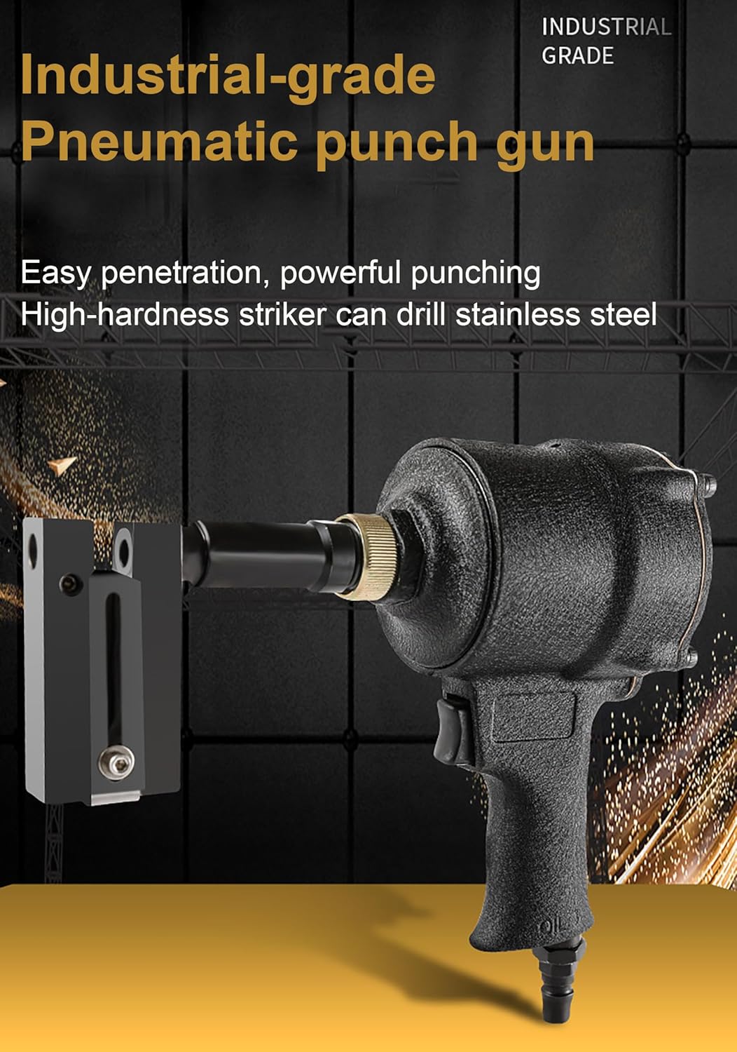 Professional Pneumatic Punching Tool, Air-Powered Hole Punch, Industrial Metal Punch Kit, Sheet Metal Punching Gun, for Factory, Office and Home 3.2mm