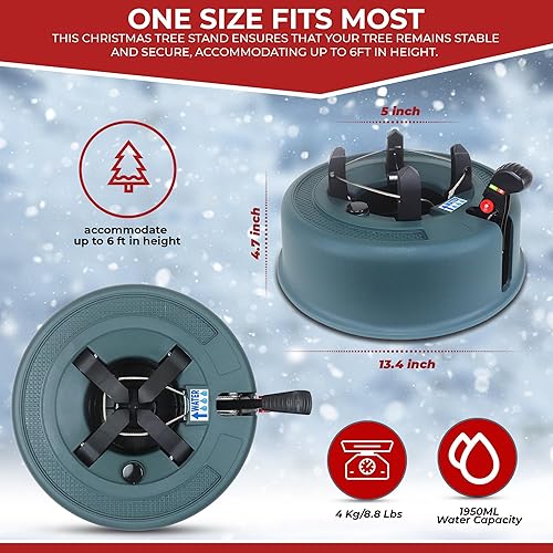 Miniatura 5 de Soporte para árbol de Navidad con depósito de agua y abrazadera rápida, se adapta a árboles de 6 pies con 5 pulgadas de diámetro, equipado con un