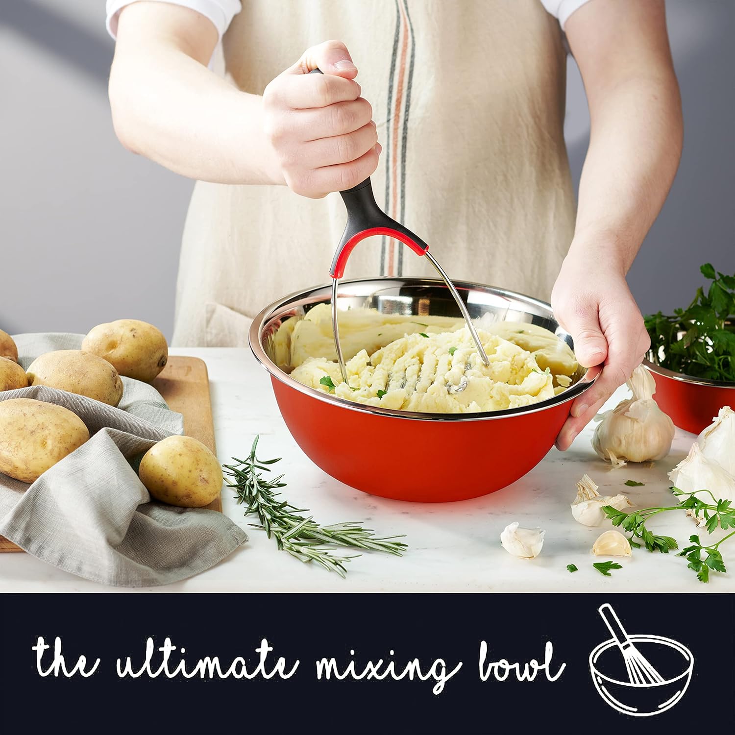 WHYSKO Stainless Steel Mixing Bowl Set, 10 Piece Stainless Steel Mixing Bowls with Lids Set for Food Prep Storage and Serving, Dishwasher Safe for Kitchen Baking Cooking, Red