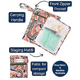 Sarah Wells Pumparoo Wet Dry Bag for Breast Pump Parts - Compact Organizer with Waterproof Pocket, Staging Mat & Fridge Hack - Machine Washable Pumping Accessory (Groovy)