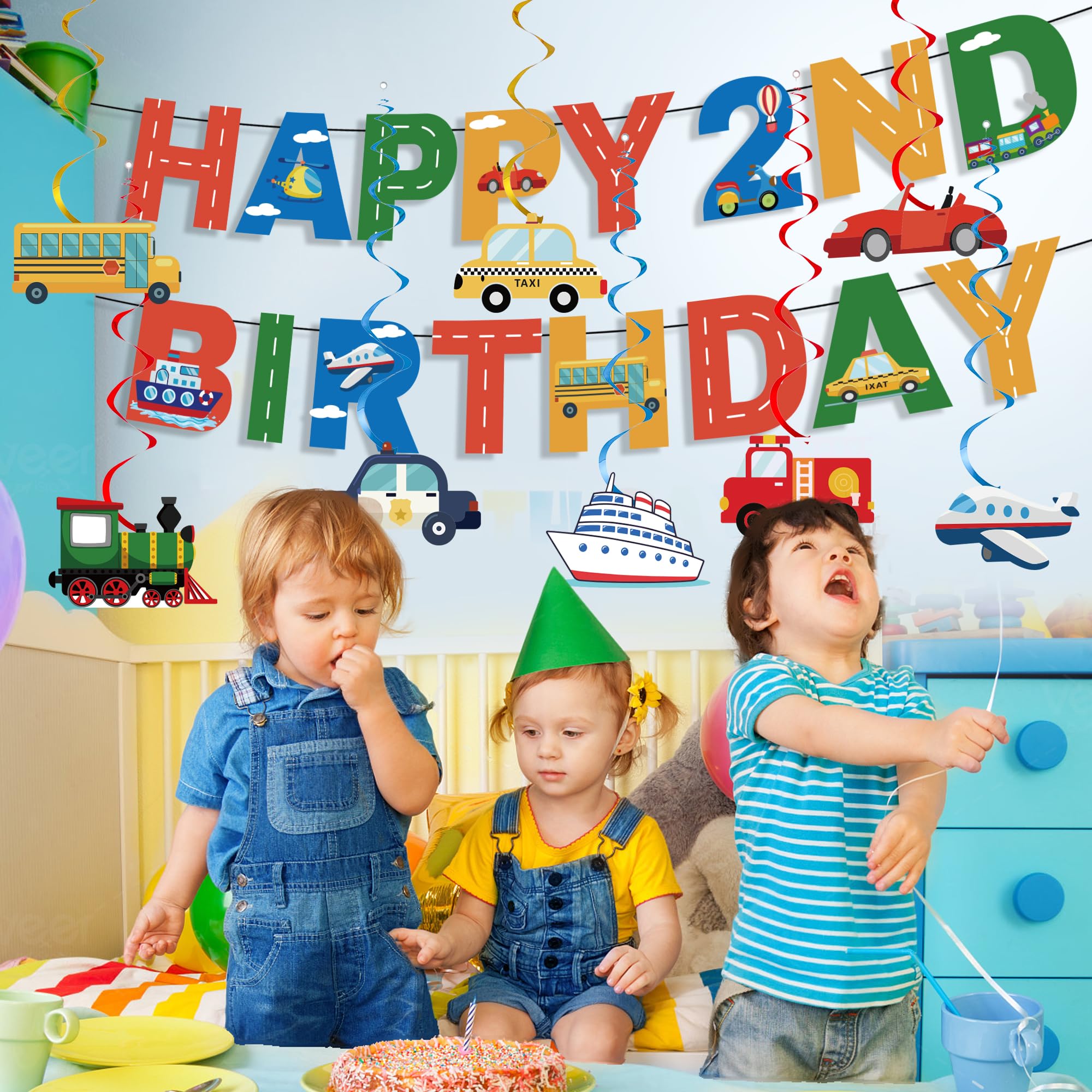 Kit Decorazioni 3° Compleanno Ragazzo - Tema Trasporti: Treno, Aereo, Camion Pompieri, Palloncini
