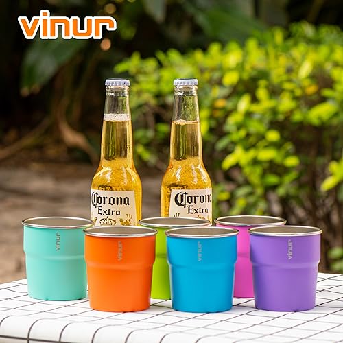 Miniatura 9 de VINUR Vasos Tumbler de Acero Inoxidable de 8 oz, Vasos de Metal Apilables para Beber para Viajes, Campamento, Exteriores, Paquete de 4 (Azul