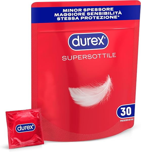 Durex SuperSottile, Preservativi Ultra Sottili Vestibilità Regular, Formato Convenienza, Vestibilità Regular, 30 Profilattici - 1