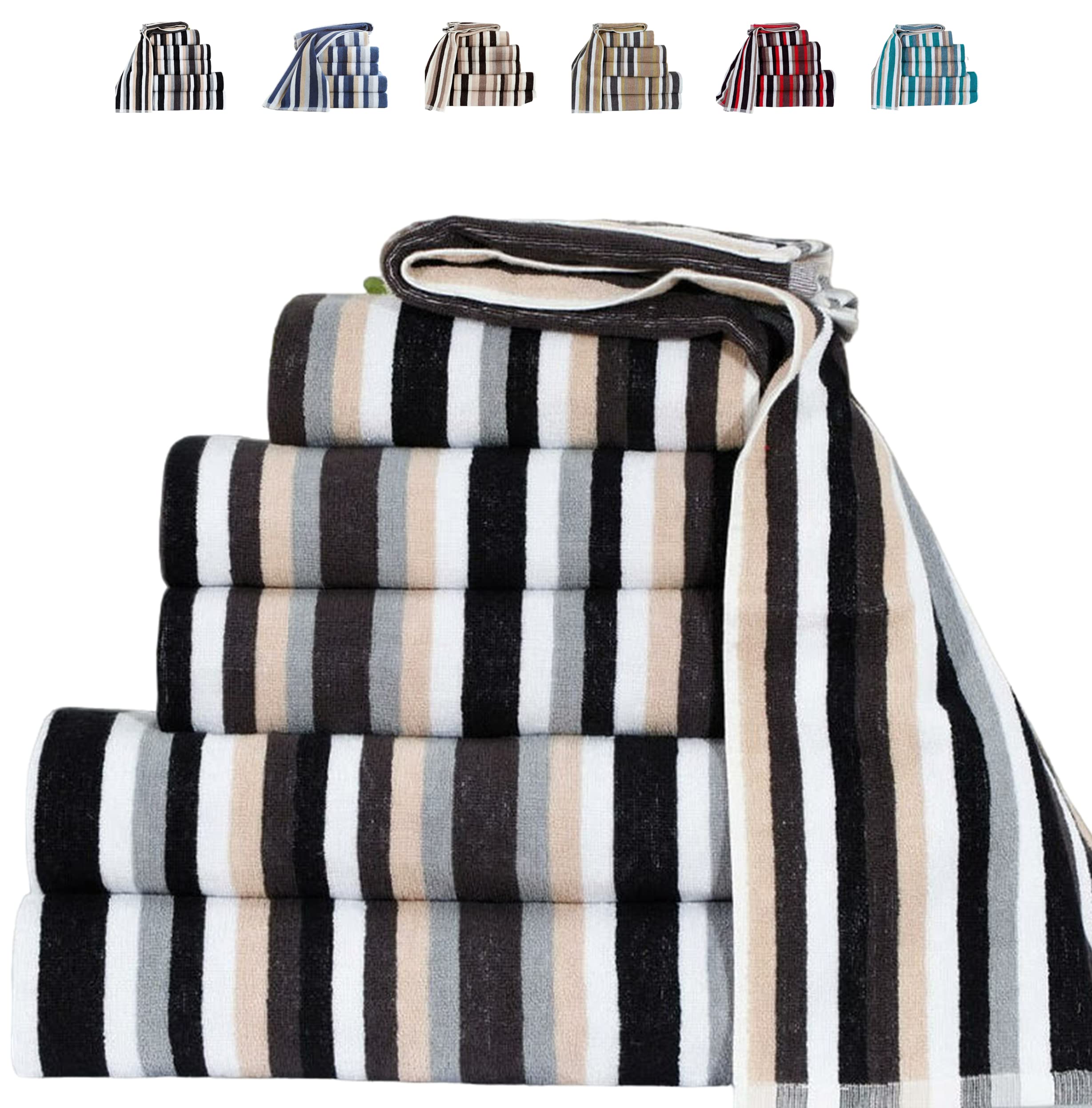 TheWhiteWater – 9-Piece 100% Natural Cotton Towel Bale Set – Black Striped Hand Towels, Bath Towels & Bath Sheets – Soft, Quick Dry, 550 GSM, 6 Thread Combed Cotton – Bathroom, Gym, Beach Use — image 1