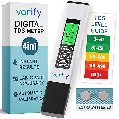 Miniatura 9 de Varify Medidor Digital de Agua 4 en 1 TDS para Agua Potable Lecturas precisas de 0–9990 PPM EC y temperatura Ideal para sistemas RO, acuarios