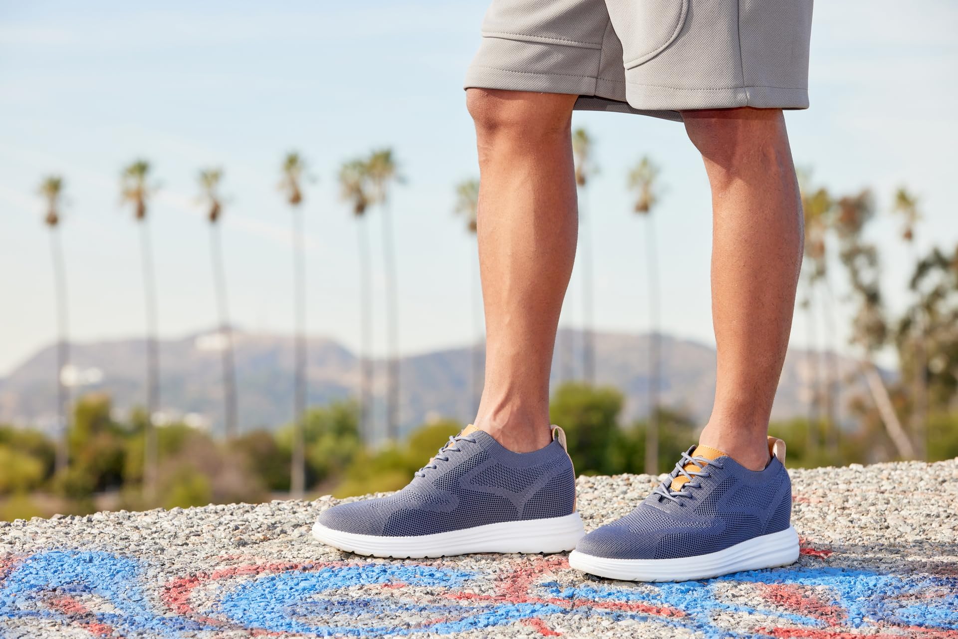 CALTO Zapatos de elevación invisibles para hombre con aumento de altura, ultraligeros, con cordones, de punto, deportivos, 7,1 cm más altos