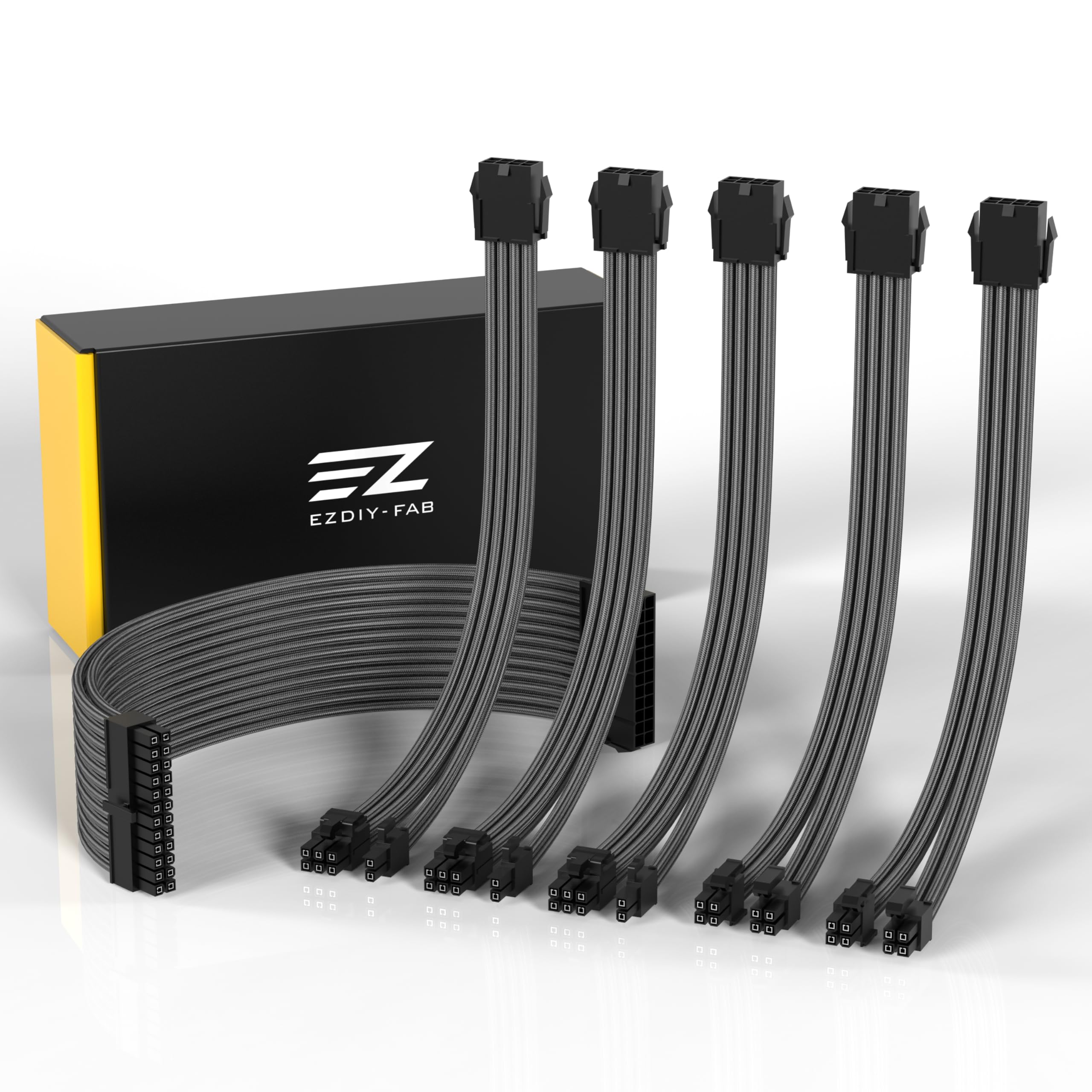 Kit De Cables De Extensión PSU EZDIY-FAB – Trenzados En Blanco, 24Pin, 3x8Pin Y 2x8Pin, 300mm