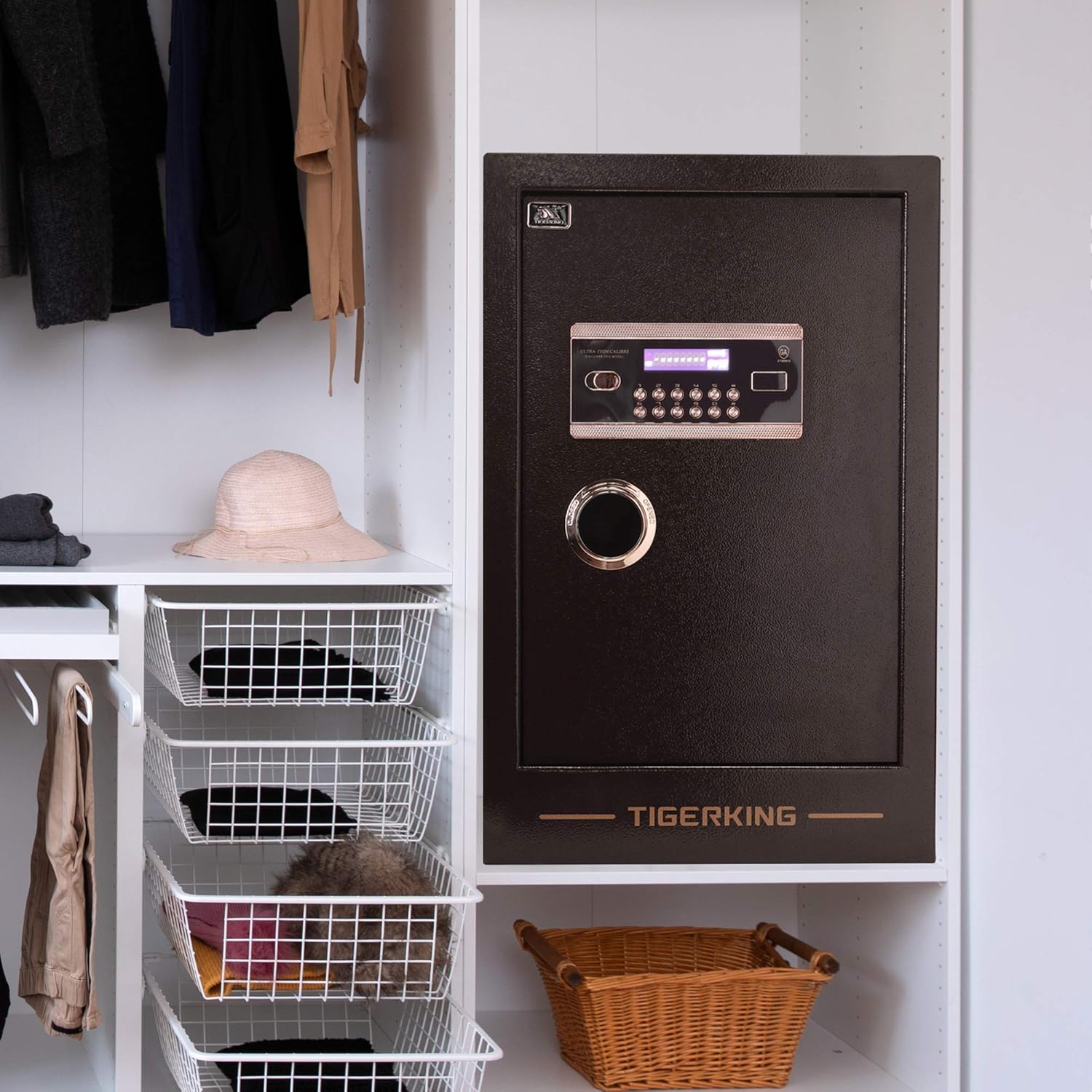 TIGERKING Burglary Digital Security Safe Box for Home Office Double Safety Key Lock and Password Safes 3.47 Cubic Feet - - 